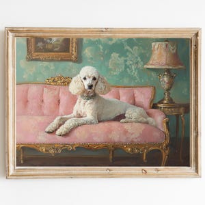 Fabulous White Poodle Dog Art Print | White Poodle Wall Art | Girly Pink Wall Art | Cute Quirky Whimsical | Standard Poodle Art