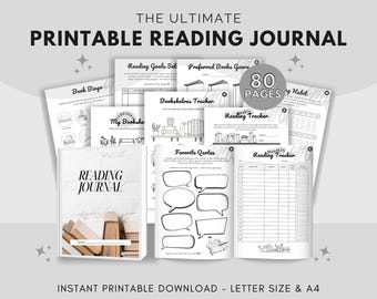 Printable Reading Journal: Book Tracker, Reviews, and Challenges (Digital Download PDF A4/US Letter)