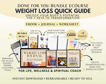 Weight Loss eCourse Bundle: Brandable Health Coach Workbook (Canva Ebook, PLR, PDF Download)