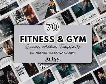 Fitness Instagram Post Templates: Health & Wellness Canva Design (70 Square Posts)