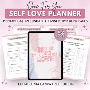 58-Page Self Love Planner: Daily Affirmations, Gratitude Journal (PLR Digital Download) image 1