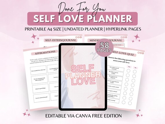 58-Page Self Love Planner: Daily Affirmations, Gratitude Journal (PLR Digital Download)