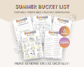 Kids Summer Bucket List Printable: Editable & Pre-Filled Activities Planner (PDF Download