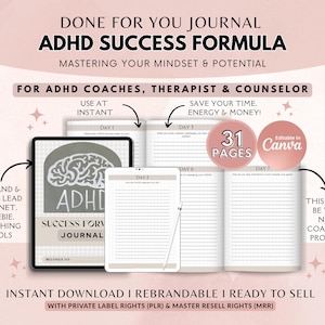 ADHS Erfolgstagebuch: Kunden-Arbeitsbuch für Coaches (Canva Template, PDF-Anleitung)