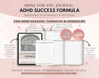ADHD Success Journal: Client Workbook for Coaches (Canva Template, PDF Guide)