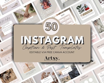 50 Instagram Post Templates: Social Media Content, Marketing (Canva Editable)