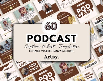 Podcast Instagram Post Templates: 60 Editable Canva Social Media Designs