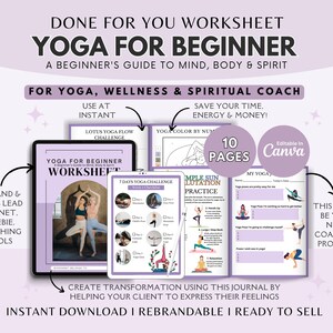 Yoga for Beginners Worksheet: Brandable Coaching Template (Editable Canva, PDF Download
