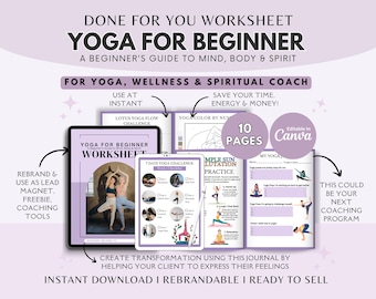 Yoga for Beginners Worksheet: Brandable Coaching Template (Editable Canva, PDF Download