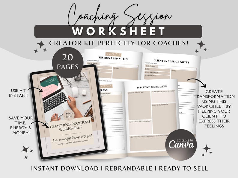 Coaching Worksheet Templates: Editable Canva Forms for Health & Life Coaches (PDF Download) image 1