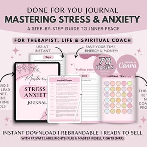 Stress & Anxiety Journal: 30-Day Mental Health Prompts (Canva Template, PLR)