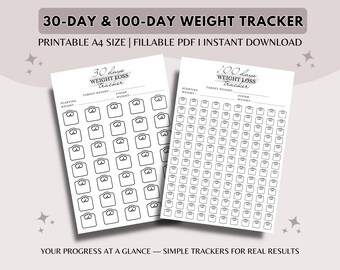 30 & 100 Day Weight Loss Tracker Printable: Progress Log (PDF Download A4 Size)