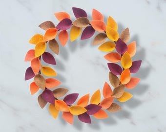Handmade Fall Felt Leaf Wreath, Autumn Hues, Traditional Fall Decor