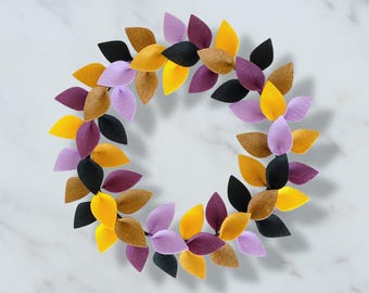 Handmade Autumn Felt Wreath, Fall Door Hanger, Halloween Home Decor