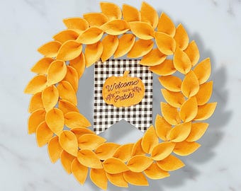 Handmade Felt Leaf Autumn Wreath,Pumpkin Wreath, Fall Home Decor
