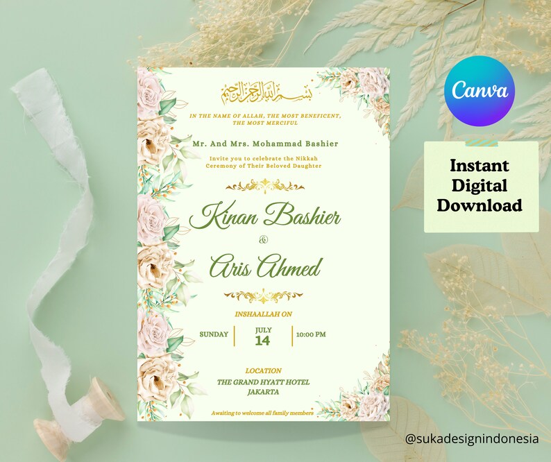 Editable Nikkah Invitation Template Nikkah Invitation Card Muslim Editable Nikkah Invitation Template Nikkah Invitation Card Muslim