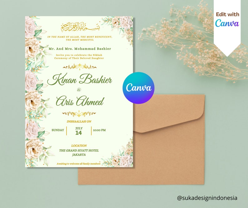 Editable Nikkah Invitation Template Nikkah Invitation Card Muslim Editable Nikkah Invitation Template Nikkah Invitation Card Muslim