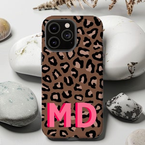 iPhone 16 Pro Leopard Print Monogram iPhone Case Custom Initial Samsung Galaxy Case Google Pixel Case iPhone 15 Plus 14 Pro 13 Plus Case