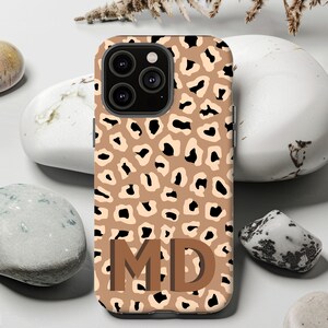 iPhone 16 Pro Leopard Print Monogram iPhone Case Custom Initial Samsung Galaxy Case Google Pixel Case iPhone 15 Plus 14 Pro 13 Plus Case