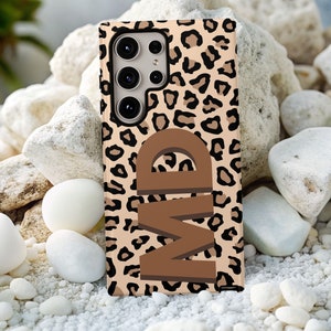 Personalized Monogram iPhone Case Custom Initial Samsung Galaxy Case Google Pixel Case iPhone 15 Plus 14 Pro 13 Plus Leopard Print Case
