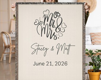 Custom Wedding Blanket | Personalized Names & Date, Cotton Anniversary Gift