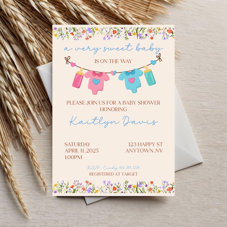 Editable Baby Shower Invitation, Boho Baby Shower Invite, A Sweet Boy ...