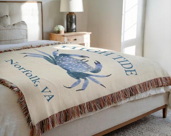 Personalized Nautical Woven Throw Blanket, Coastal Lake House Decor