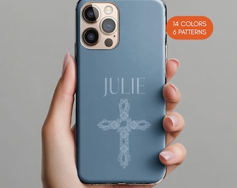 Personalized Christian Phone Case, Religious Cross Design, Godmother Gift