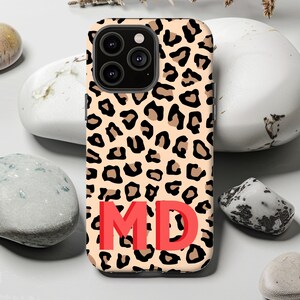 iPhone 16 Pro Leopard Print Monogram iPhone Case Custom Initial Samsung Galaxy Case Google Pixel Case iPhone 15 Plus 14 Pro 13 Plus Case
