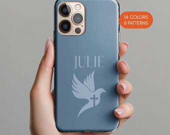 Personalized Christian Phone Case, Dove and Cross Design
