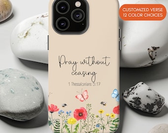 Gepersonaliseerde christelijke telefoonhoesje met bijbeltekst, wilde bloemen