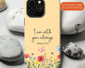Aanpasbaar telefoonhoesje met bijbeltekst, christelijk cadeau met wilde bloemen