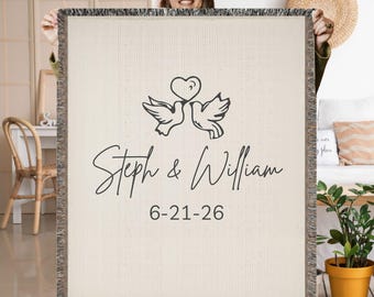 Custom Wedding Blanket, Personalized Names & Date, Cotton Anniversary Gift