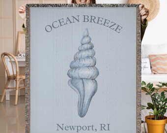 Personalized Nautical Throw Blanket: Woven Cotton, Boat & Lake House Decor