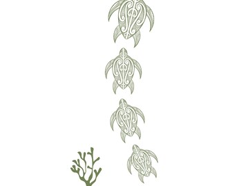 Grafika liniowa żółwia SVG, clipart przedstawiający plażę i ocean (pobieranie cyfrowe)