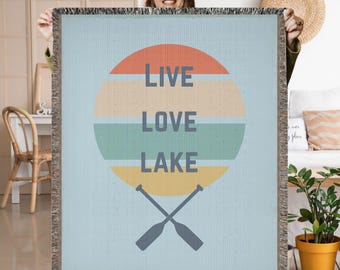 Custom Lake House Woven Blanket, Personalized Family Name, Nautical Decor