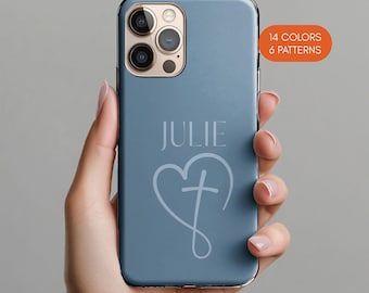 Personalized Christian Phone Case, Religious Gift, Heart Cross Design