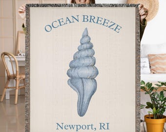 Personalized Nautical Woven Throw Blanket, Boat & Lake House Decor