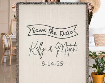 Custom Woven Wedding Blanket: Personalized Names & Date, Cotton Anniversary Gift