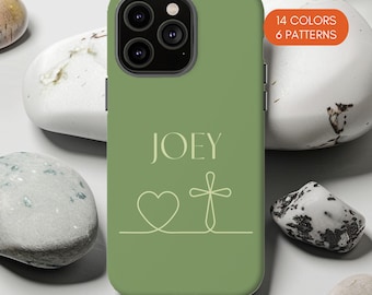 Personalized Christian Phone Case, Heart Cross Design, Tough Protective Case