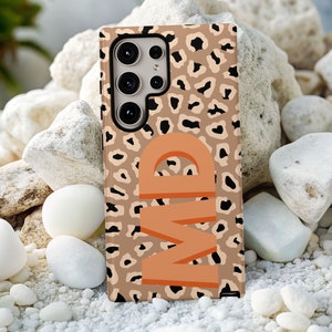 Personalized Monogram iPhone Case Custom Initial Samsung Galaxy Case Google Pixel Case iPhone 15 Plus 14 Pro 13 Plus Leopard Print Case