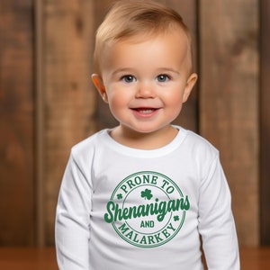 St. Patrick&#39;s Funny Toddler Shirt, Prone To Shenanigans And Malarkey Baby Bodysuit, Kids St. Patrick&#39;s Day Shirt Matching Kids Shirts Family