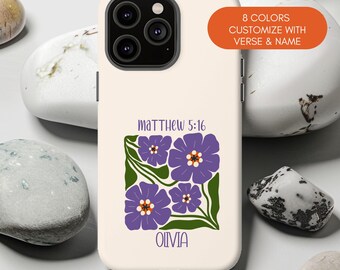 Personalized Christian Floral Phone Case, Religious Gift