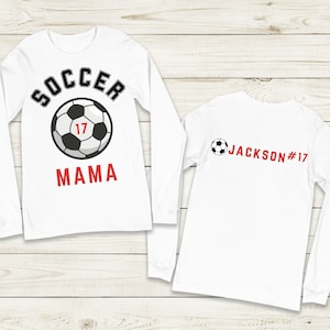 Custom Soccer Mom Shirt With Kids Name & Jersey Number Soccer Mom Gift For Soccer Mama Front and Back Print Personalized Soccer Mom Shirt