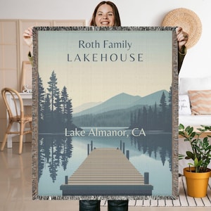 Lake House Gift, Custom Blanket, Woven Blanket, Personalized Family Name, Nautical Home Décor, Throw Blanket For Lake House, Lake Home Gift