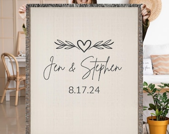Personalized Wedding Blanket: Custom Names and Date, Cotton Anniversary Gift