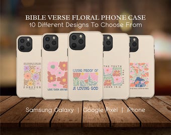 Christian Floral Phone Case, Religious Quote, Protective Tough Case