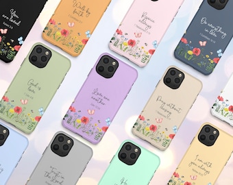 Christelijk telefoonhoesje met wilde bloemen, bijbeltekst, religieus cadeau