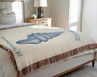 Personalized Nautical Throw Blanket: Woven Cotton, Boat & Lake House Decor