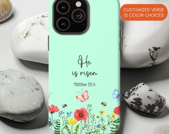 Aangepast telefoonhoesje bijbelvers, christelijk cadeau met wilde bloemen